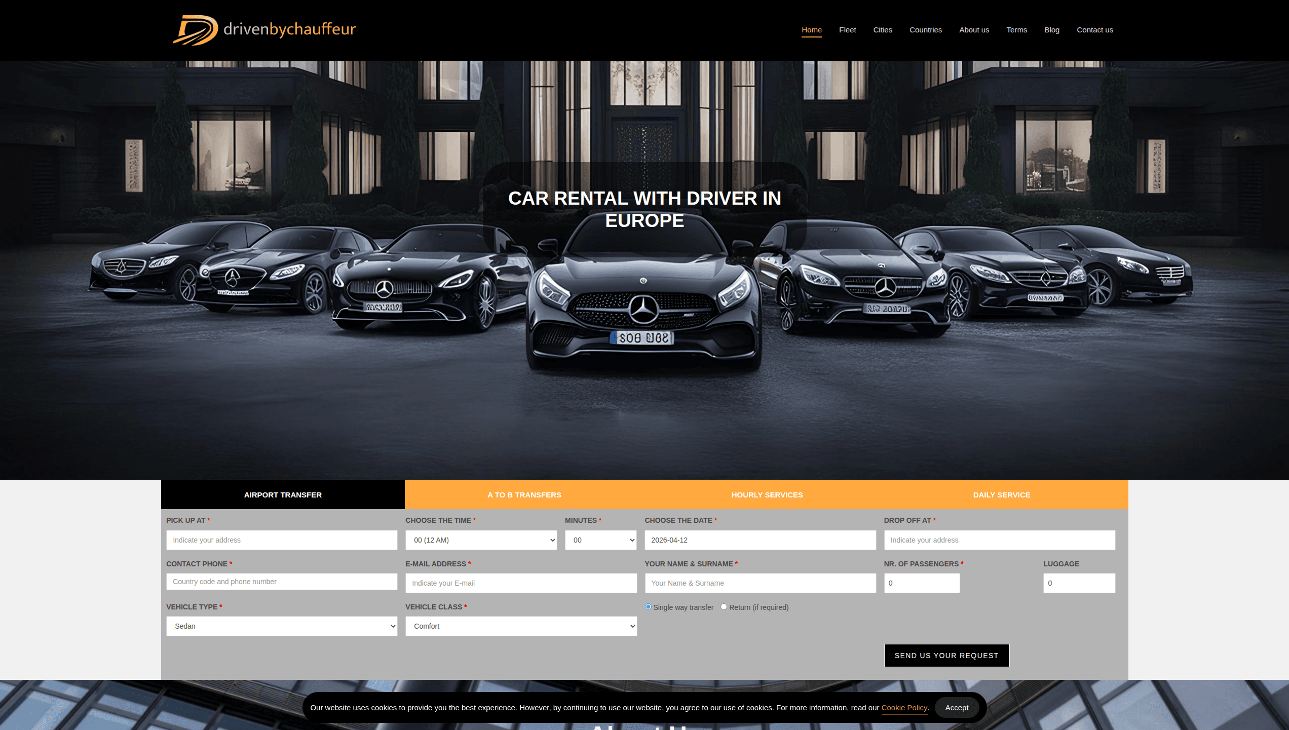 Screenshot al paginii principale Driven by Chauffeur